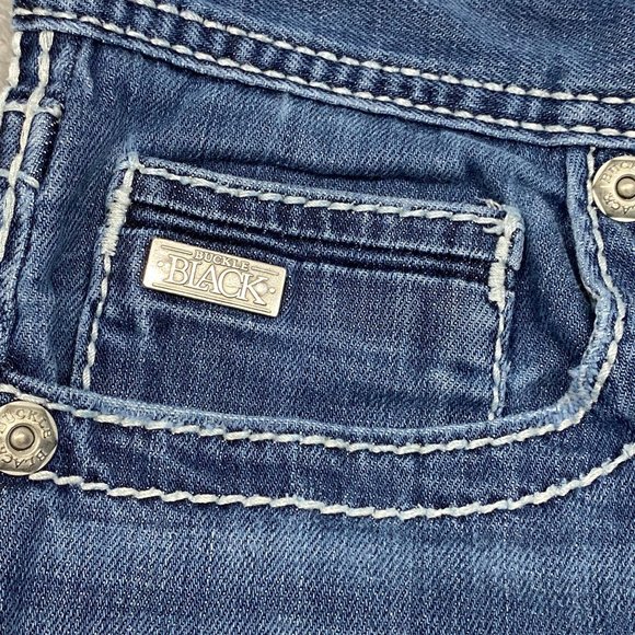 Buckle Black Jeans Mens 29 Blue 7 Fit Western Thick Stitch Flap Pockets Distress - Picture 3 of 14